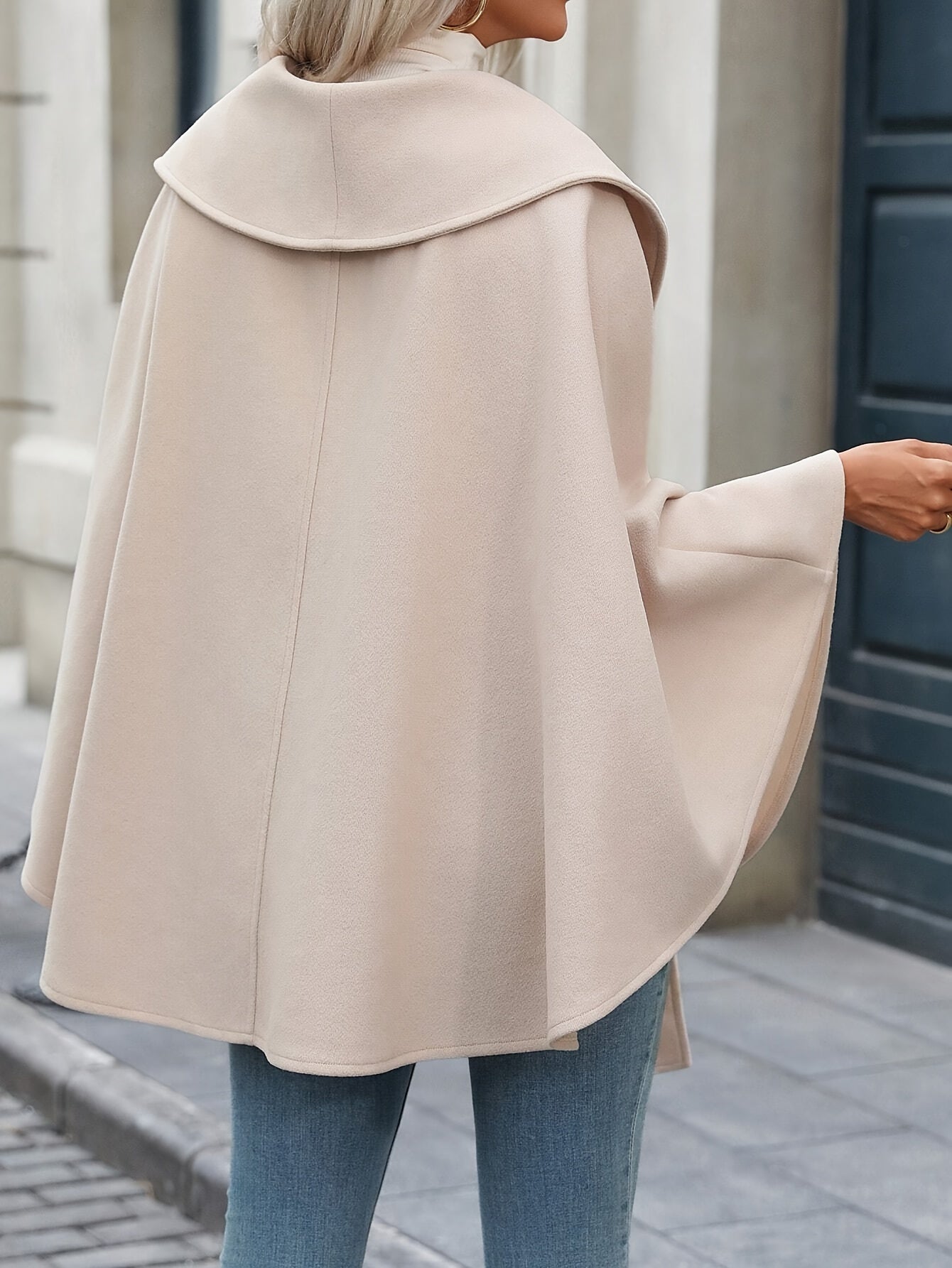 Elegant Oatmeal Cape Coat for Women