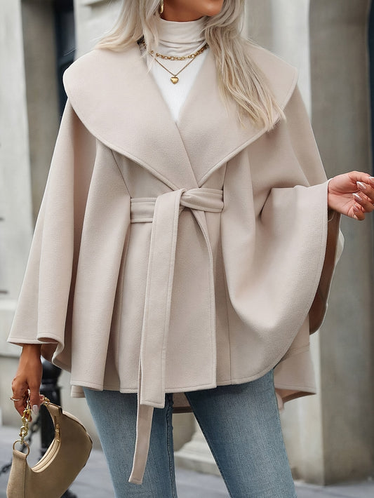 Elegant Oatmeal Cape Coat for Women